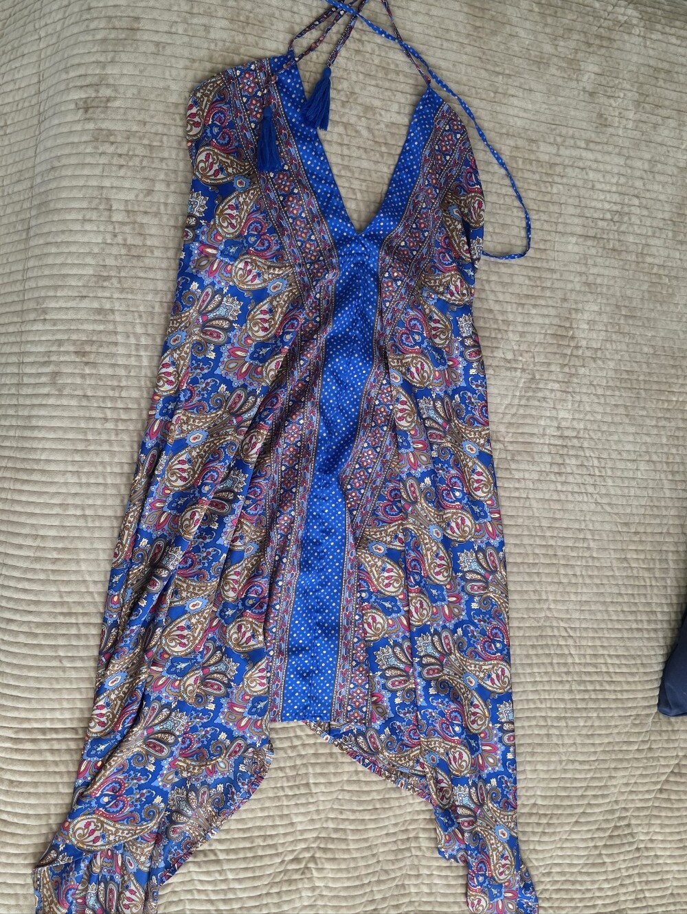 Blue Paisley Halter Dress Bohemian LARGE